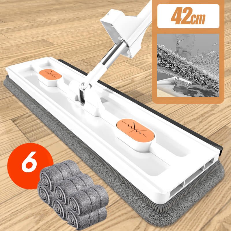 Hands-Free Flat Mop | Clean your floors without touching dirty water – reusable microfiber pads included