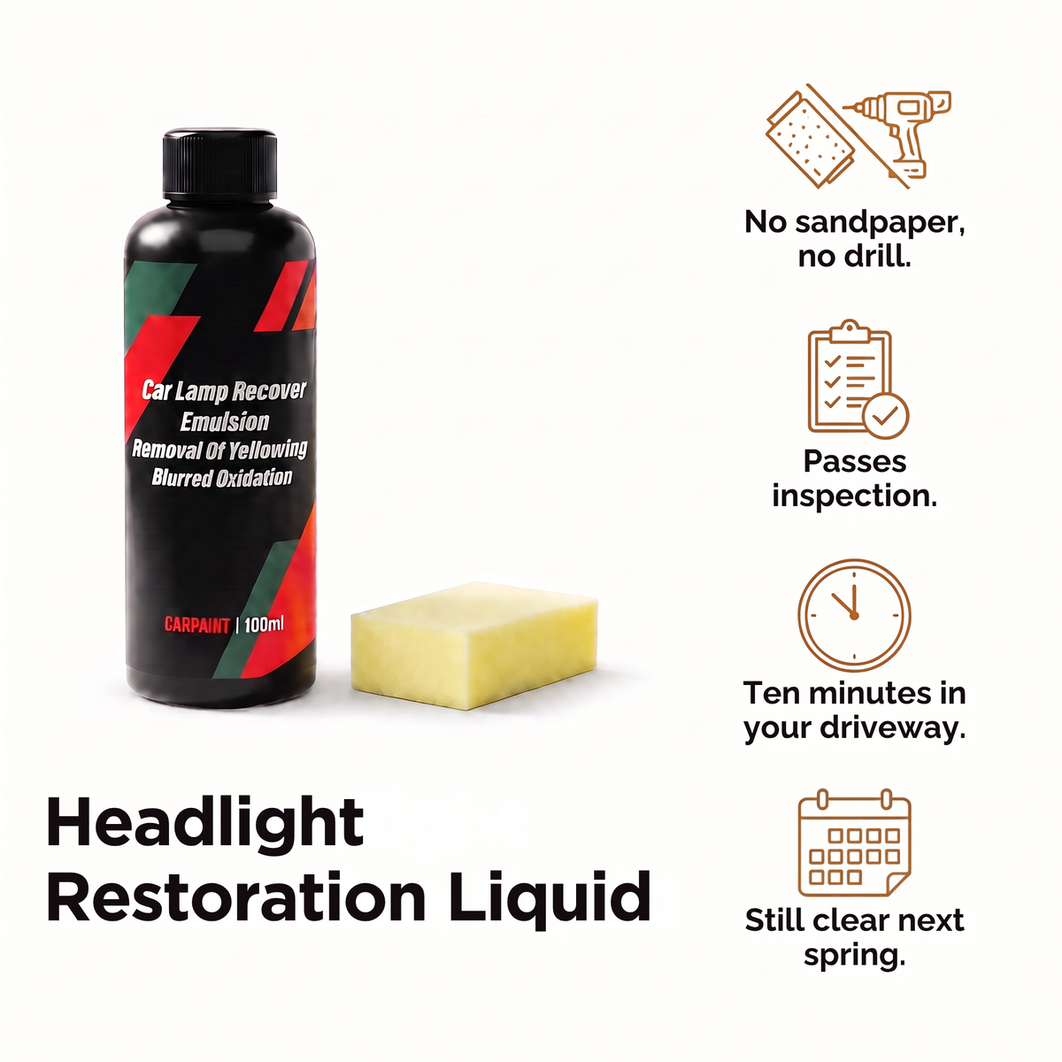 Headlight restoration liquid: no sandpaper, no drill, passes inspection, ten minutes in your driveway