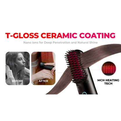 Heated Hair Smoothing Brush | Get sleek salon confidence anywhere – 3 heat settings for every hair day