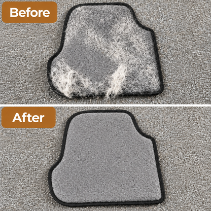 Before and after removing pet hair with the glove