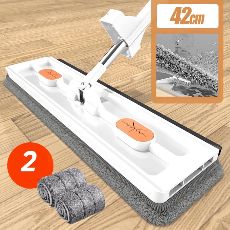 Hands-Free Flat Mop | Clean your floors without touching dirty water – reusable microfiber pads included